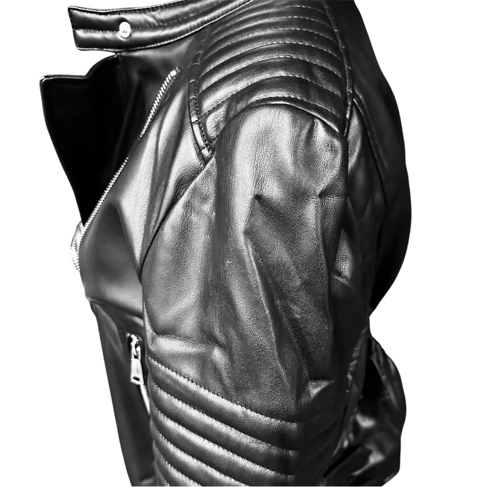 Zara Black Leather Moto Jacket Biker Festival Goth Grunge Rave Concert Size XL - Picture 9 of 9